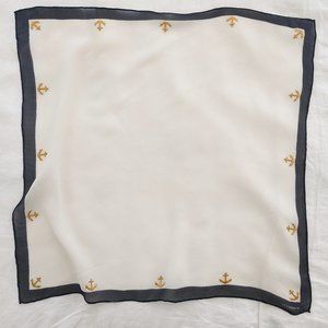 Scarf 20" Square Cream Navy Gold Stitch Nautical